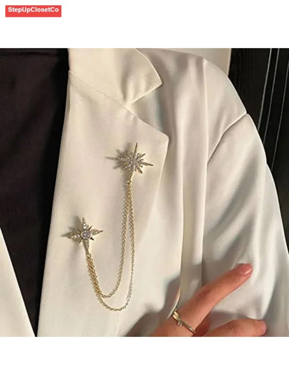 Rhinestone Star Brooch Pin Crystal CZ Snowflake Tassel Lapel Pin Dress Suit